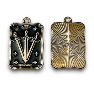 Set van 4 zwart en goud geëmailleerde tarotkaarthangers, zon-maan-sterren-dier tarotkaartbedels