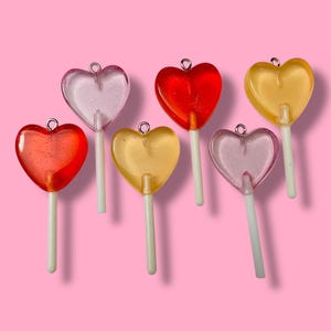 Heart Lollipop Charms: Kawaii Candy Pendants, Jewelry Making (6 pc)