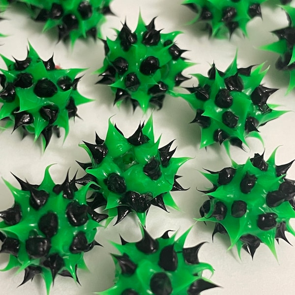 Qty 5 piece green and black 10mm  rubber spike bead, Green and black silicone beads