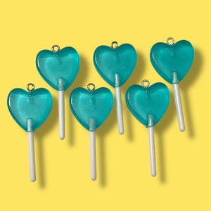 Heart Lollipop Charms: Kawaii Candy Pendants, Jewelry Making (Set of 6)