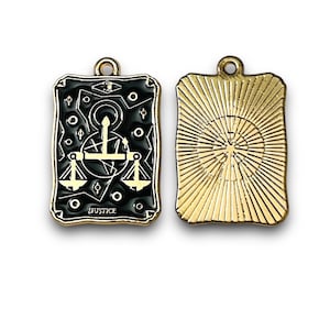 Set van 4 zwart en goud geëmailleerde tarotkaarthangers, zon-maan-sterren-dier tarotkaartbedels