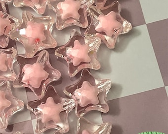 Qty 25-piece Clear with Pastel Multicolor Center acrylic star beads size 15mm