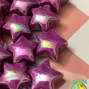 Chunky Purple Iridescent Star Beads 18mm: Kandi Craft Supplies