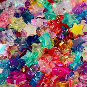 Qty 50 piece 8mm Transparent assorted Color Five-pointed Star Acrylic iridescent beads