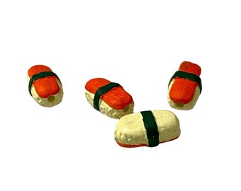 4 tiny nigiri sushi beads,Peruvian ceramic sushi maki rolls,sushi beads ceramic,Peruvian ceramic food beads