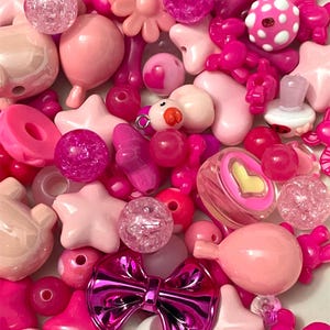 Kawaii Acrylic Bead Soup Mix: Chunky Pink Beads, Pendants (75 grams)
