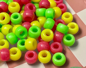 Qty-100 pieces of neon acrylic pony bead mix beads 6mm x 9mm