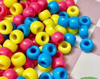 Qty-100 pieces of opaque acrylic pony bead mix beads 6mm x 9mm
