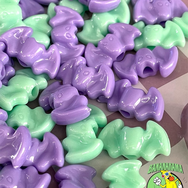 Qty 20-piece pastel acrylic Halloween beads, colorful bat beads, spooky bats