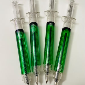 Set van 4 stuks nieuwigheidsspuitpennen, gezondheidszorgmedewerker cadeau kantoorpennen, vloeibare spuitpennen voor medisch personeel, nieuwigheidspennen