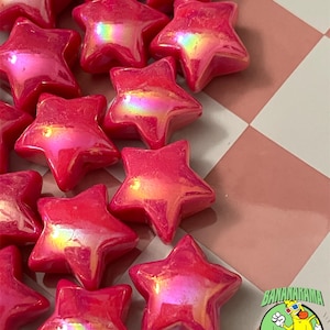 Chunky Pink Acrylic Star Beads: Iridescent Kandi Craft Supplies (10 Piece, 18mm)