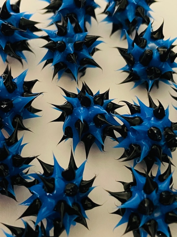 10-piece Set 10mm Blue and Black Rubber Spike Bead, Silicone Y2k