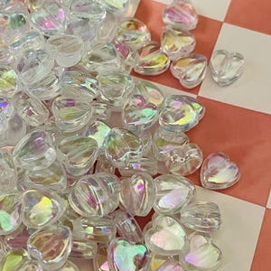Qty-50 piece 8mm Transparent heart shaped Acrylic iridescent beads