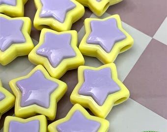 Acrylic Pastel Two Tone Color Star Beads Size 17mm Yellow and Purple 20-Piece set