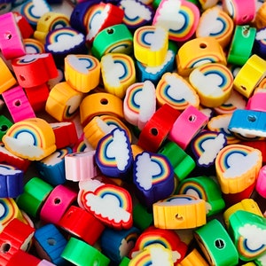 Qty 100 pieces of polymer rainbow clay beads assorted Color’s 10mm size
