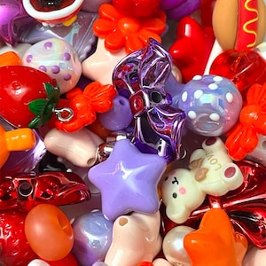 Kawaii Acrylic Bead Soup Mix: Chunky Pink Beads, Pendants (77grams/50+ Pieces)