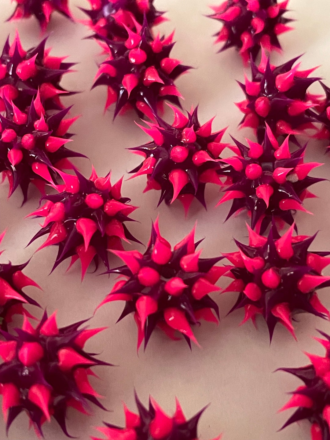 Qty 10 Pink/purple 8mm Rubber Spike Beads, Purple/pink Rubber Spike