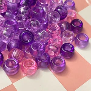 Qty-100 pieces of transparent purple/pink acrylic pony bead mix beads 6mm x 9mm