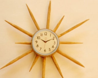 Miniature Sunburst Clock 1:12 Scale Dollhouse Midcentury Clock Decor