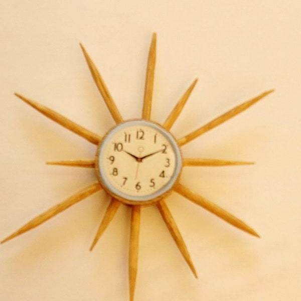 Miniature Sunburst Clock 1:12 Scale Dollhouse Midcentury Clock Decor