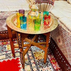 Elegant Moroccan Tea Set Composed Of Copper Tray Table with Teapot & Glasses – A Touch of Tradition, Brass Tea Table, Copper teapot