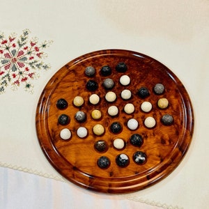 Marble Solitaire Game Handmade Moroccan Thuya Wood, Large Beautiful Handmade Wooden Solitaire Game With Marble Balls, Home Decor.