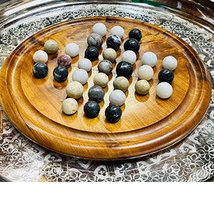 Marble Solitaire Game Handmade Moroccan Thuya Wood, Large Beautiful Handmade Wooden Solitaire Game With Marble Balls, Home Decor.