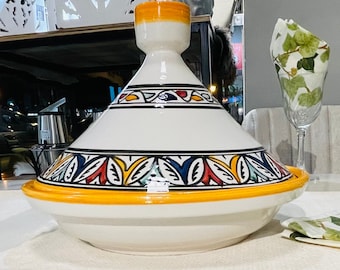Handmade Hand-Painted Tagine, Large Clay Cooking Pot, Food Safe