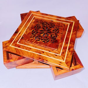 Boîte à secrets avec 4 emplacements pour bijoux Décoration marocaine faite main en bois de thuya Boîte à bijoux faite main en bois de thuya.