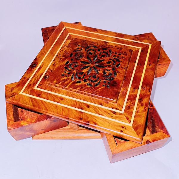 Box Secret box with 4 places for jewelry Moroccan Handmade Thuya wood decoration Handmade Thuya Wood Jewelry Box.