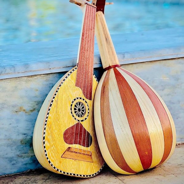 Pequeño laúd música oud instrumento cuerdas melodías, instrumento musical hecho a mano, Oud árabe hecho a mano, Oud de diseño negro