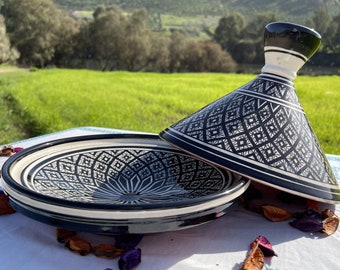 Tajine marroquí grande hecho a mano, olla de cerámica para tajine
