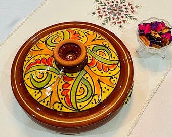 Tajín grande para cocinar, Tajín de cerámica 100 % hecho a mano para tu cocina, Olla grande, Utensilios de cocina de barro, Tajín de cerámica, Utensilios de cocina