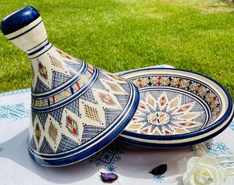 Große marokkanische Keramik Tagine, handbemalte Tajine, handgefertigte Tajine zum Kochen und Servieren, Keramik Tagine, Tonkochtopf, Küchengeschirr