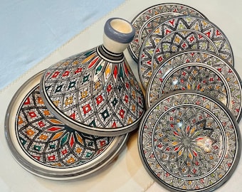 Set Of Tagine and Plate Collection, Handmade Plates &Dining Essentials, Handcrafted Ceramic Tagine, Unique Plates, Tableware, Moroccan Flair