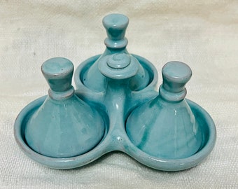 Handmade Moroccan Pottery Spice Tagine, Salt and Pepper Pots, Kitchen Decor