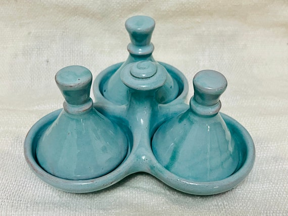 Handmade Moroccan Pottery Spice Tagine, Salt and Pepper Pots, Kitchen Decor