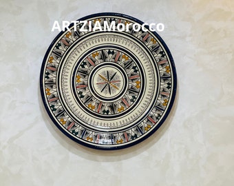 14インチ セラミックプレート、手作り・手描きプレート、陶器プレート