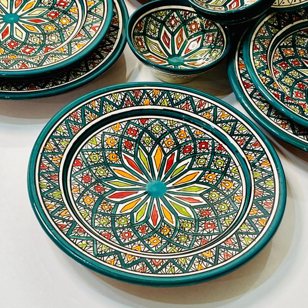 Authentic Moroccan Hand Painted Ceramic Dinnerware Set, Green Handmade ...
