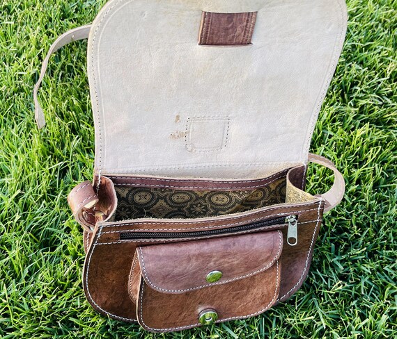 Sac à Bandoulière En Cuir Véritable Marocain - Taille Moyenne 12x9 - Marron