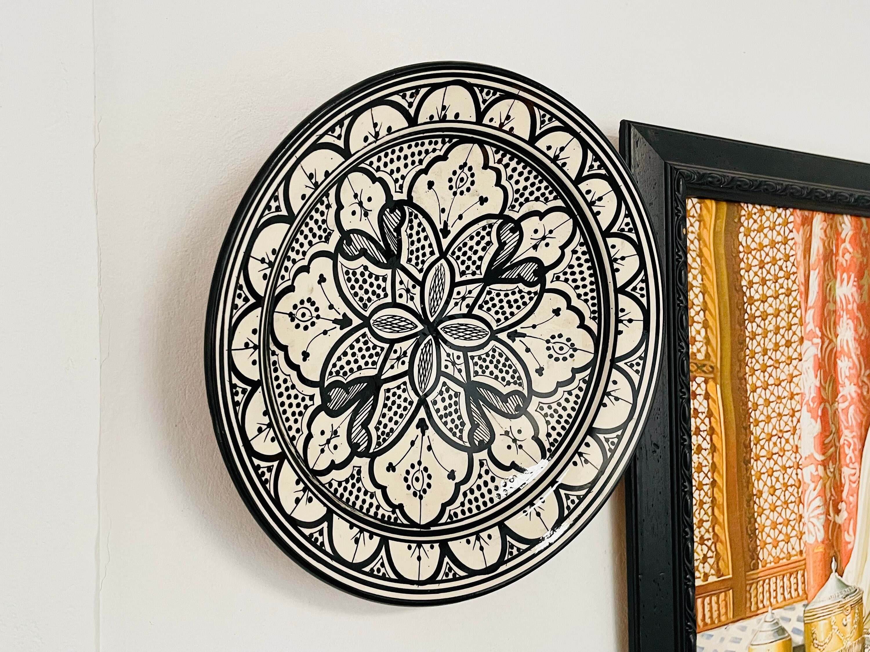 14インチ手描きオリジナルセラミックプレート、陶器プレート、ホーム