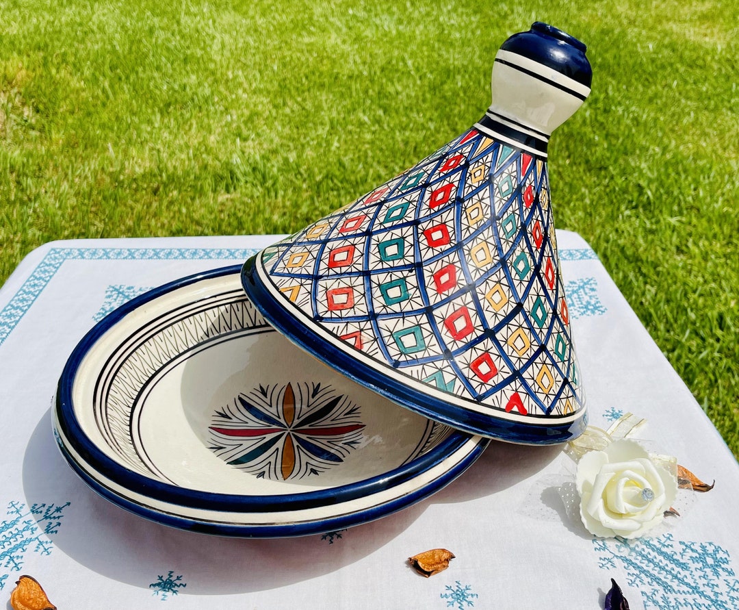 Large Moroccan Ceramic Tagine, Handpainted Tajine, Handmade Tajine for