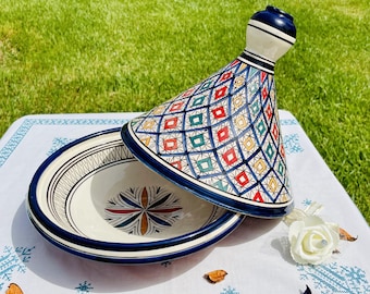 Große marokkanische Keramik Tagine, handbemalte Tajine, handgefertigte Tajine zum Kochen und Servieren, Keramik Tagine, Tonkochtopf, Küchengeschirr