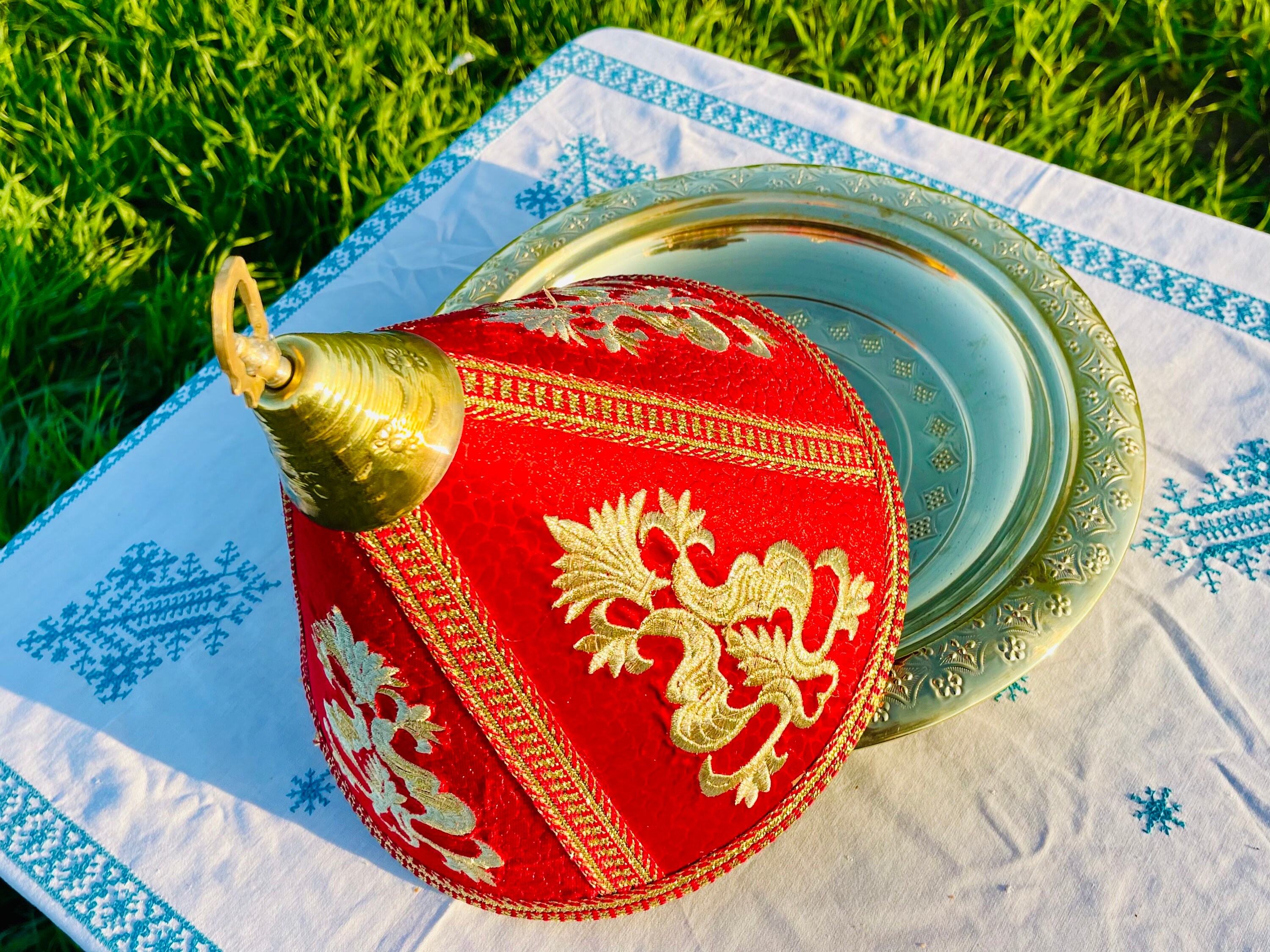 Plateau artisanal marocain en Cuivre _ Dégradé Dorée & Argenté
