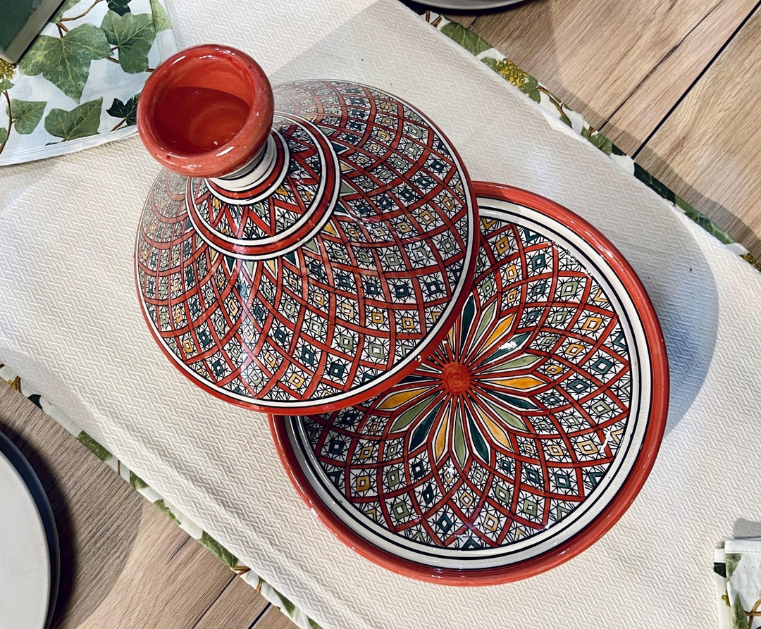 Moroccan Tagine for Cooking and Serving, Handmade and Hand-painted