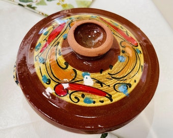 Hand-Painted Clay Tagine, Small Moroccan Cooking Pot, Earthenware Kitchenware