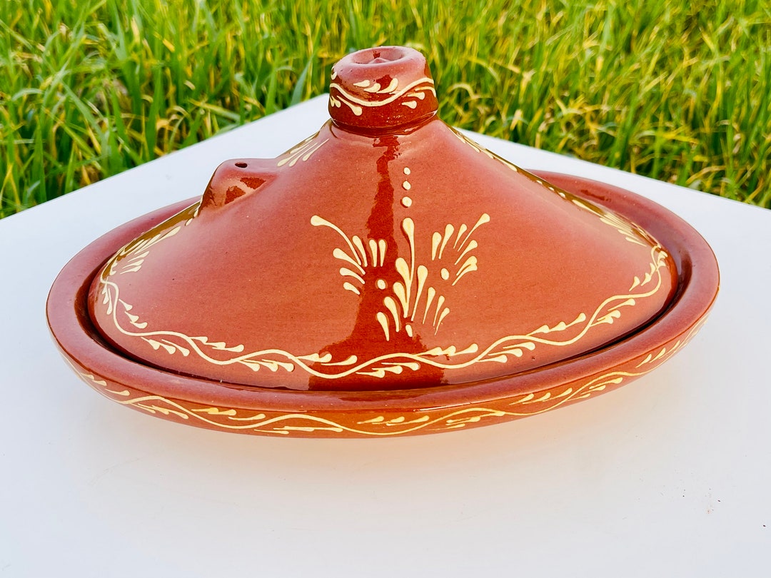 Moroccan Oval Tagine, Ceramic Tagine for Cooking and Serving ,large Cooking Pot, Clay Cookware