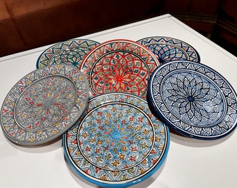 モロッコ陶器プレート6枚セット、手作り・手描き陶器プレート
