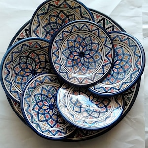 Set of 6 Moroccan Ceramic plates, Handmade and Hand-painted Pottery plates, Dessert plates, Decorative pottery Plates