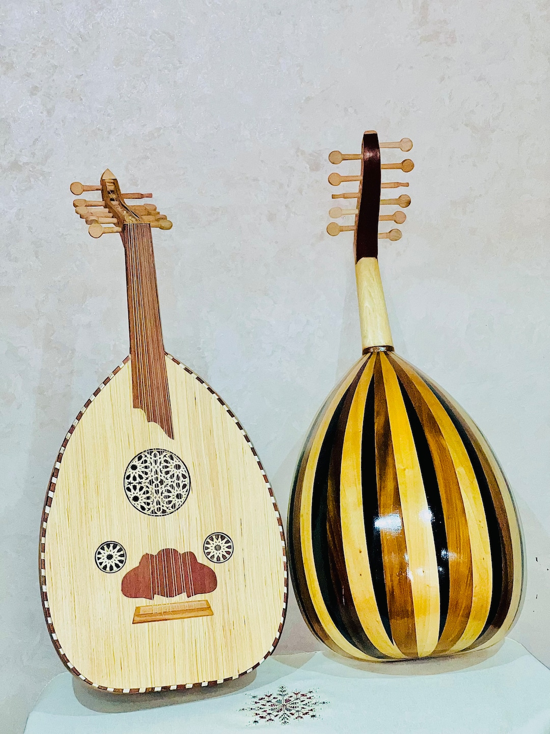 Large Lute OUD Wood Musical Instrument, 11 Strings Tunes Handmade